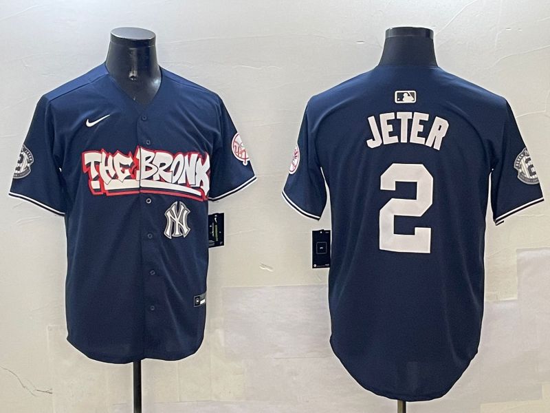 Men New York Yankees 2 Jeter Drak Blue four generations Joint Name 2025 Nike MLB Jersey style 7